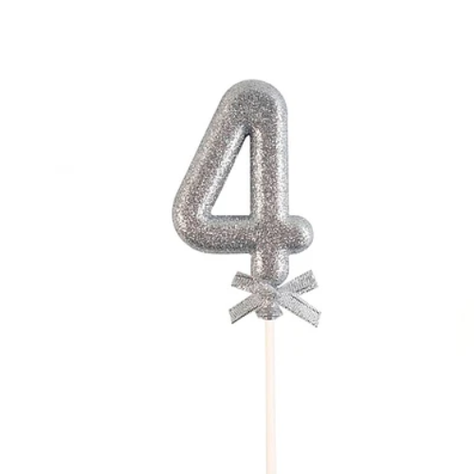 Topper N.º 4 Color Plata Glitter 18cm-1