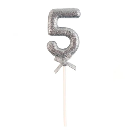 Topper N.º 5 Color Plata Glitter 18cm-0
