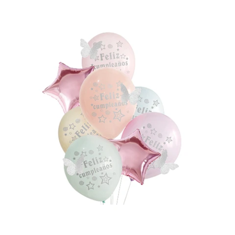 Set Del Globos Feliz CumpleañosColores Pasteles 8Pcs 30Cm-0