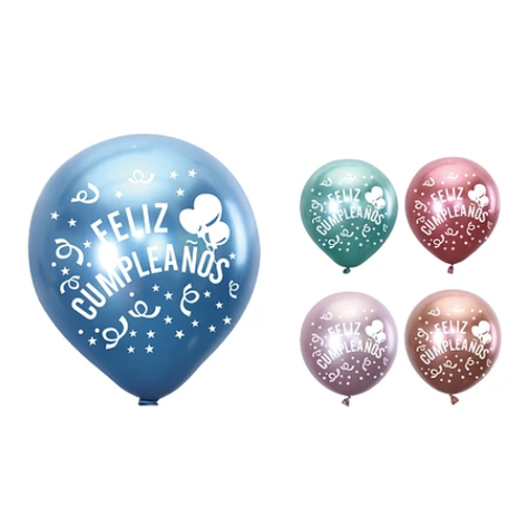 Globos Cromados Feliz Cumpleaños 5 pcs 30cm Colores Surtidos-0