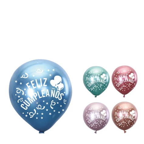 Globos Cromados Feliz Cumpleaños 5 pcs 30cm Colores Surtidos-1