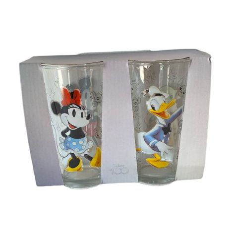 CAJA 12PCS SET 2 VASOS VIDRIO DISNEY 100 AÑOS.-0