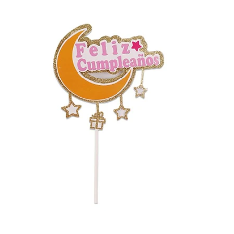 Topper Luna Feliz Cumpleaños Con Luces 14x22cm-0