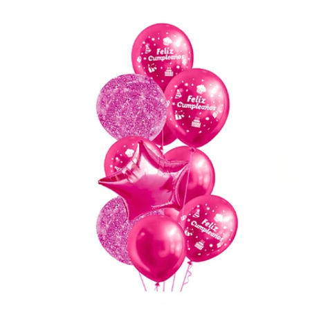 Set De Globos De Latex Fucsia Feliz Cumpleaños 11Pc-0