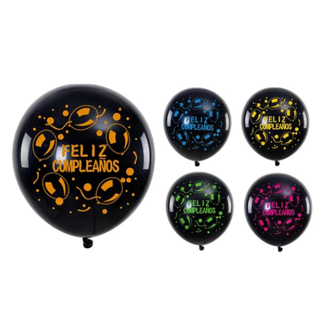 Globos De Latex Feliz Cumpleaños 5pcs 30cm Negro-0
