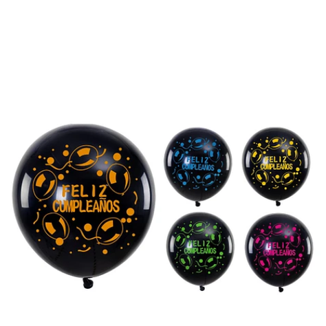 Globos De Latex Feliz Cumpleaños 5pcs 30cm Negro-1