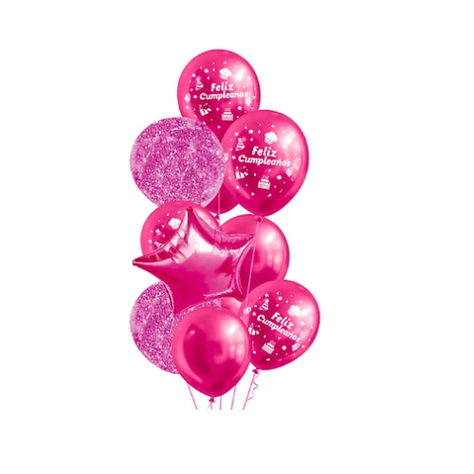Set De Globos De Latex Fucsia Feliz Cumpleaños 11 Pc-0
