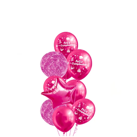 Set De Globos De Latex Fucsia Feliz Cumpleaños 11 Pc-1