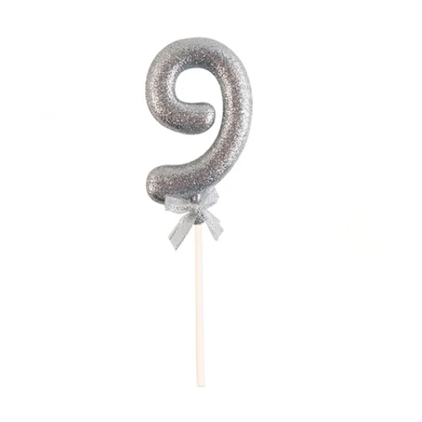Topper Nº 9 Color Plata Glitter 18cm-0