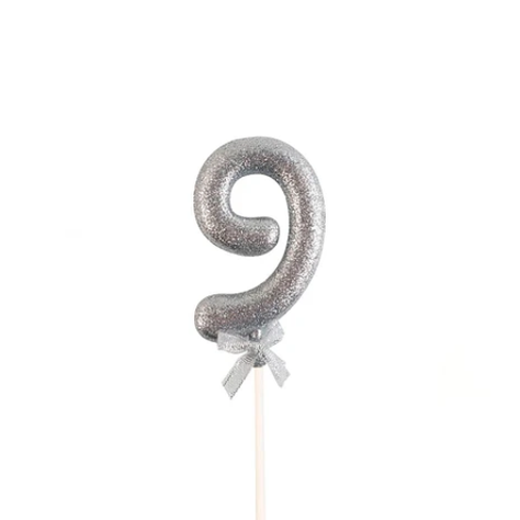 Topper Nº 9 Color Plata Glitter 18cm-1