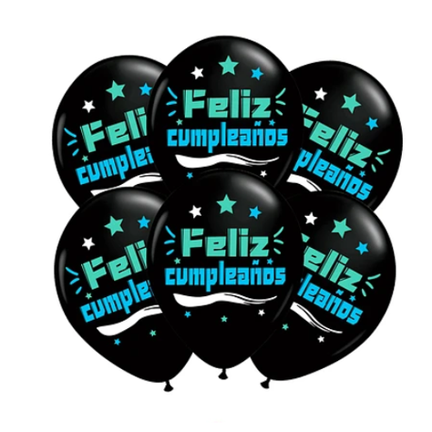 Set De Globos Latex Feliz Cumpleaños Con Letras Celeste-0