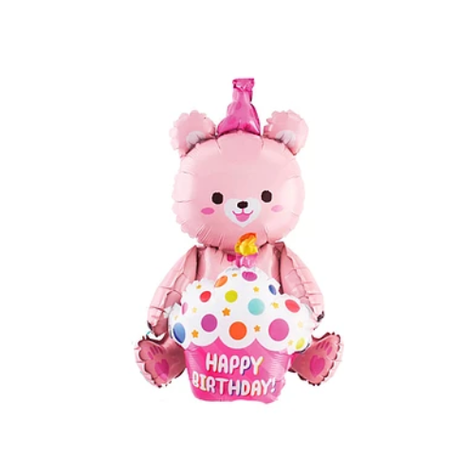 Globo Metálico Oso De Cumpleaños Rosa 77x97Cm-0