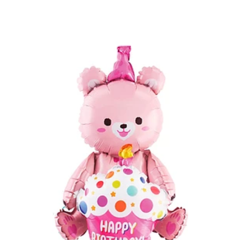 Globo Metálico Oso De Cumpleaños Rosa 77x97Cm-1
