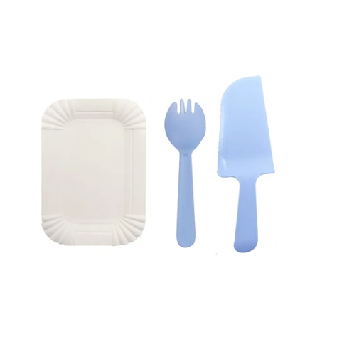 Juego De Platos Y Cubiertos De Cumpleaños 13pcs Celeste-0