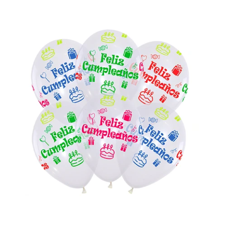 Set De Globos Látex 6 pcs Transparente Feliz Cumpleaños Fluorescente -0