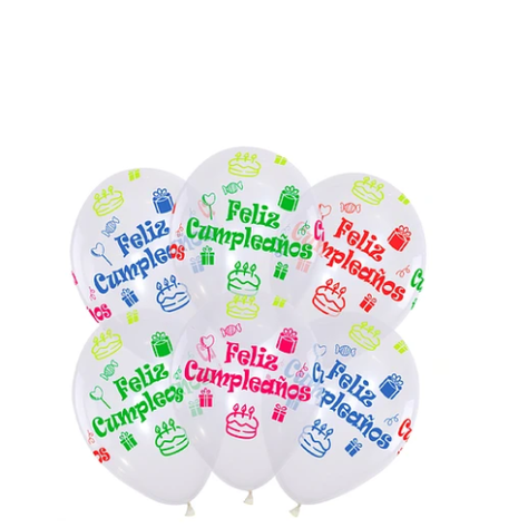 Set De Globos Látex 6 pcs Transparente Feliz Cumpleaños Fluorescente -1