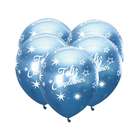 Globo Cromado Feliz Cumpleaños Azul 5pcs 30cm-0