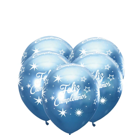 Globo Cromado Feliz Cumpleaños Azul 5pcs 30cm-1