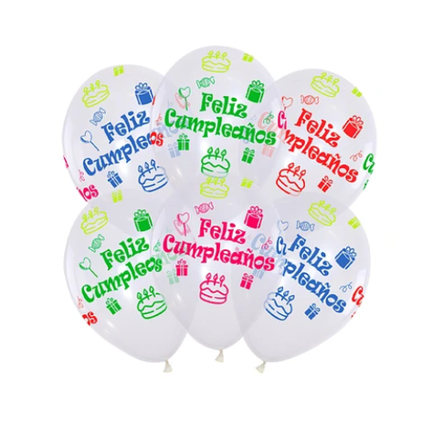 Set Globos Transparente Feliz Cumpleaños Fluorescente 6Pcs-0