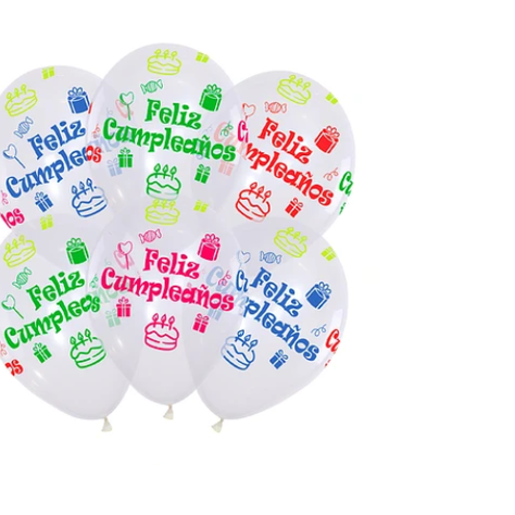 Set Globos Transparente Feliz Cumpleaños Fluorescente 6Pcs-1