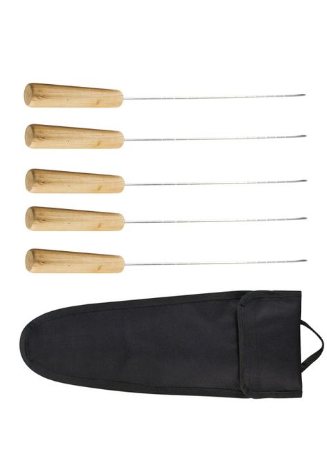 Set 5 Fierros Anticuchos Asado Madera-1