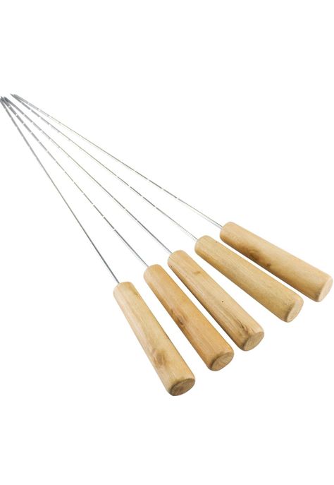 Set 5 Fierros Anticuchos Asado Madera-2