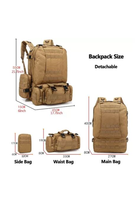 Mochila Táctica Militar Desmontable 50 LT 3 Piezas-1