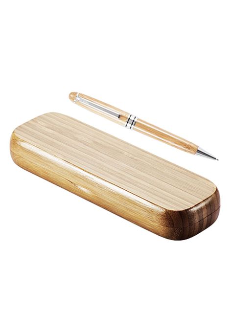 Set Bolígrafo Lápiz Estuche Bambú Deluxe-1