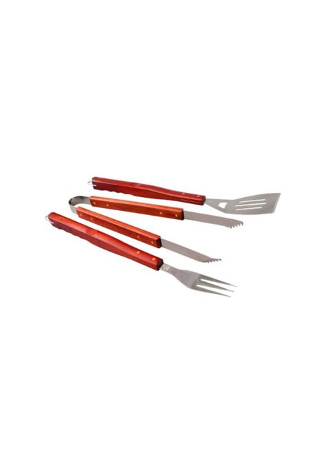 Set Asado Parrilla 3 Piezas Acero Inoxidable Mango Madera-0