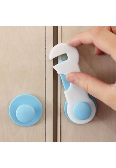 Pack 4 Seguros Traba Puertas Muebles Cajones Celeste-4