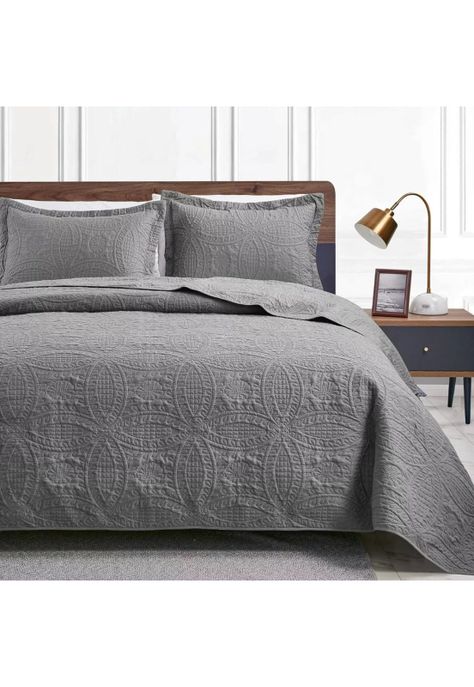 Cubrecama Quilt Reversible Queen 228x228 CM Más Fundas Almohada Gris-5