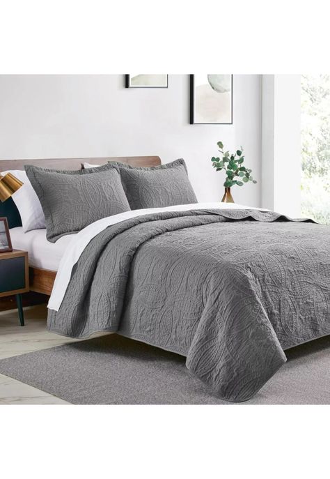 Cubrecama Quilt Reversible Queen 228x228 CM Más Fundas Almohada Gris-1