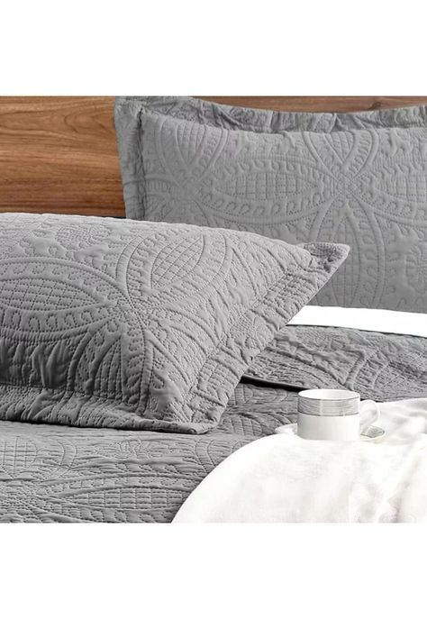 Cubrecama Quilt Reversible Queen 228x228 CM Más Fundas Almohada Gris-4