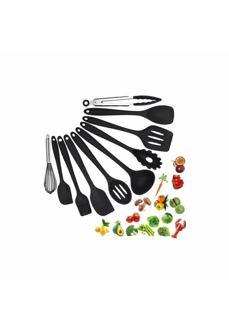 Set 10 Utensilios Cocina Silicona Antiadherente Negro-0