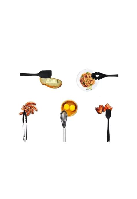 Set 10 Utensilios Cocina Silicona Antiadherente Negro-1