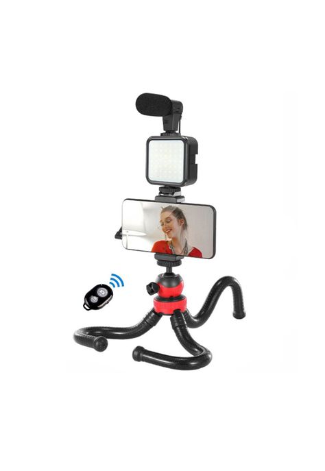 Kit Streaming Smartphone Trípode Flexible Luz Micrófono Control Remoto-0