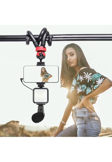 Kit Streaming Smartphone Trípode Flexible Luz Micrófono Control Remoto-4