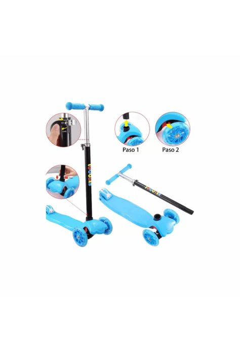 Scooter Monopatín 3 Ruedas LED Infantil Regulable Celeste-4