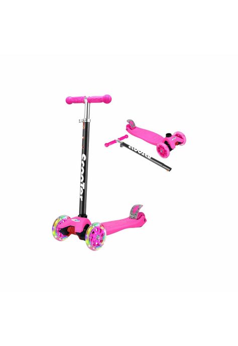 Scooter Monopatín 3 Ruedas LED Infantil Regulable Rosado-1