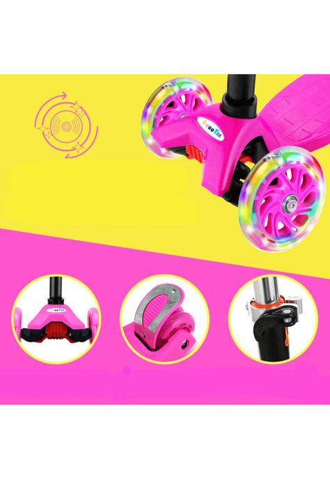 Scooter Monopatín 3 Ruedas LED Infantil Regulable Rosado-2
