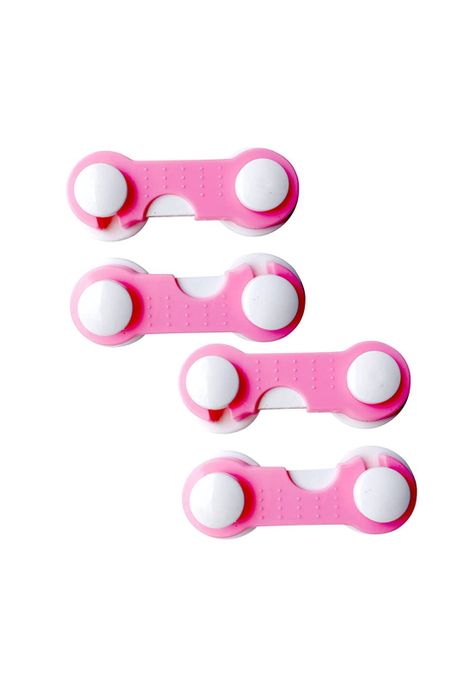 Pack 4 Seguros Traba Puertas Muebles Cajones Rosado-0