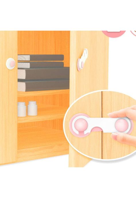 Pack 4 Seguros Traba Puertas Muebles Cajones Rosado-5