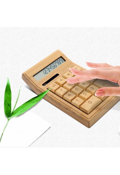 Calculadora Mesa Escritorio Bambú 12 Dígitos Solar Ecológico-5
