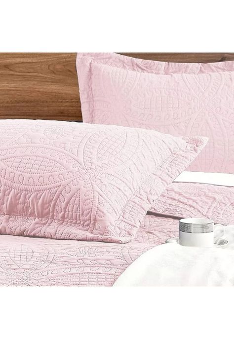 Cubrecama Quilt Reversible Queen 228x228 CM Más Fundas Almohada Rosa Blanco-2