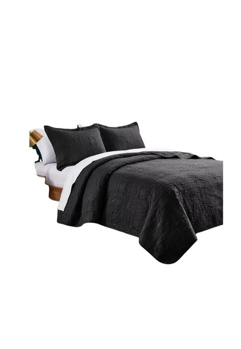 Cubrecama Quilt Reversible Queen 228x228 CM Más Fundas Almohada Negro-1