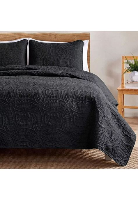Cubrecama Quilt Reversible Queen 228x228 CM Más Fundas Almohada Negro-3