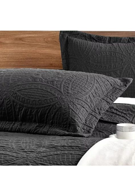 Cubrecama Quilt Reversible Queen 228x228 CM Más Fundas Almohada Negro-6