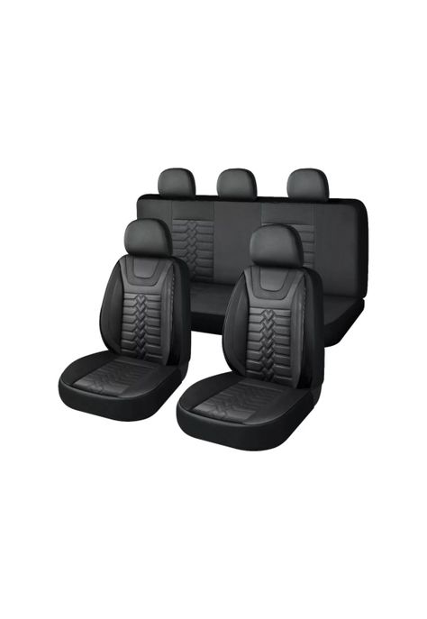 Set Fundas Cuero Cubre Asientos Automóvil Completo Deluxe Negro-0