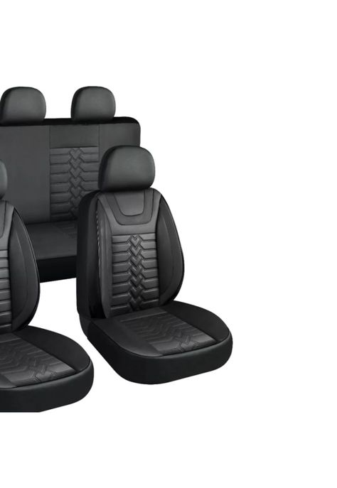 Set Fundas Cuero Cubre Asientos Automóvil Completo Deluxe Negro-1