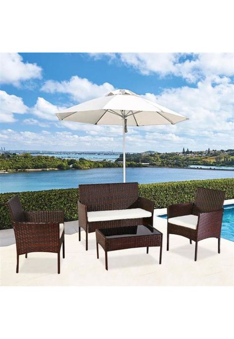 Juego Comedor Terraza Jardín Rattan 4 Piezas Café-5